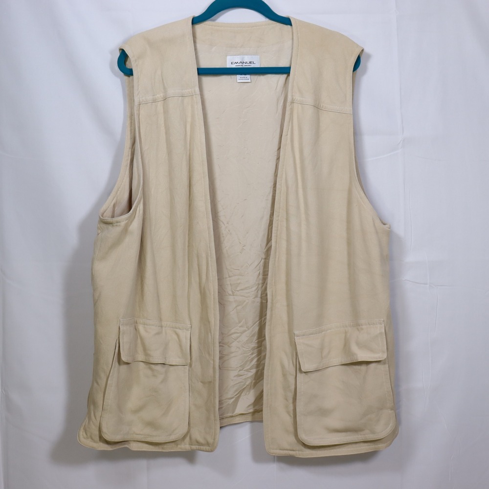 Emanuel Ungaro Vest 14 Beige Womens Safari Utility Open Front